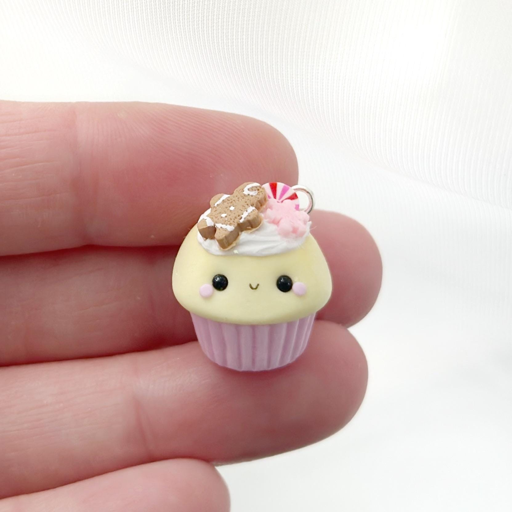 Pink Christmas Gingerbread Cupcake- Polymer Clay Charms- Stitch