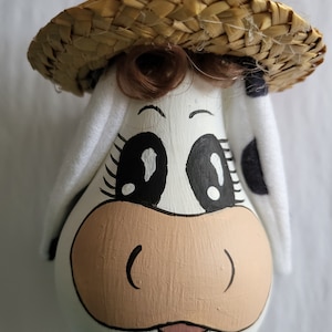 Handmade Cow Face Shelf Sitter Very Cute Made from a Lightbulb With Ring Holder