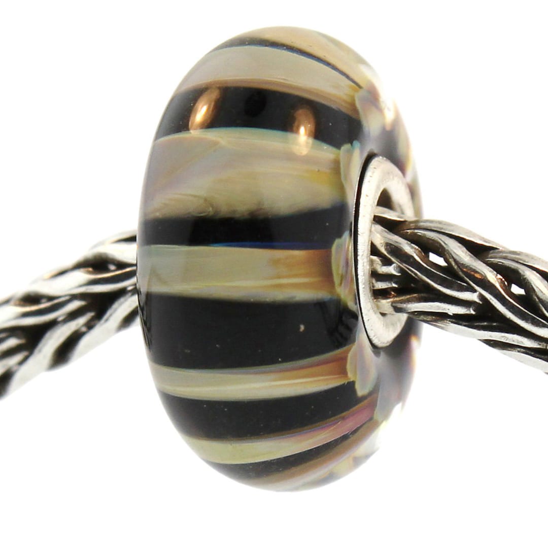 Authentic Trollbeads Glass 61385 Khaki Stripe