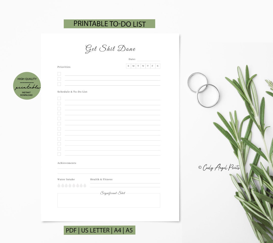 Get Shit Done Printable to Do List Instant Download Print at Home ...