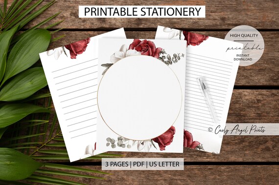 Rose Floral Stationery Printable Letter Writing Paper Set | Etsy