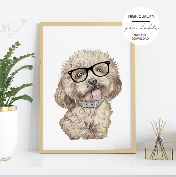 Dog With Glasses Print Funny Dog Poster I Heart Dogs | Etsy