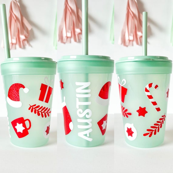 Personalized Christmas Kids Cup With Custom Name 13/16 Ounces Straw Cup  Holiday Gift Reindeer Tumbler 