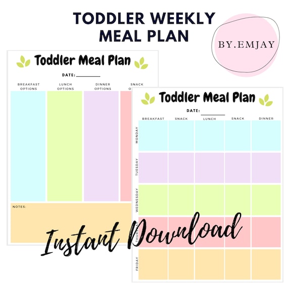 Toddler Daily Meal Plan Printable / Food ideas printable