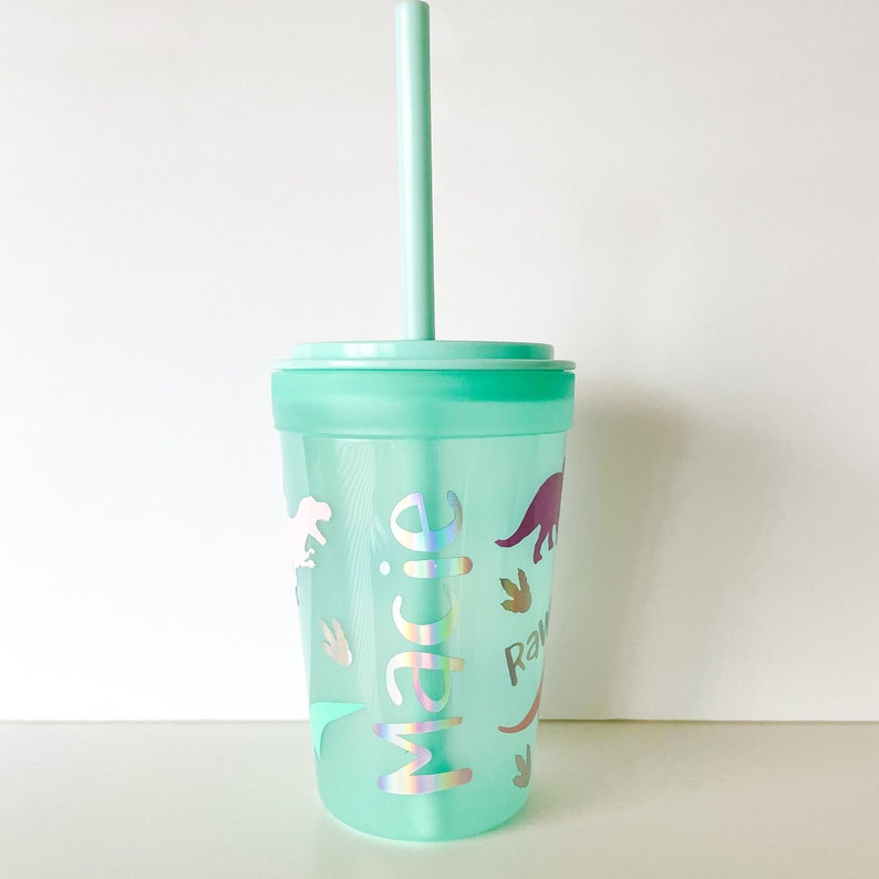 Dinosaur Kids Custom Straw Cup With Personalized Name Pastel - Etsy