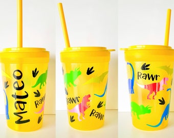 Dinosaur Kids Custom Straw Cup with Personalized Name | Dinosaur Party