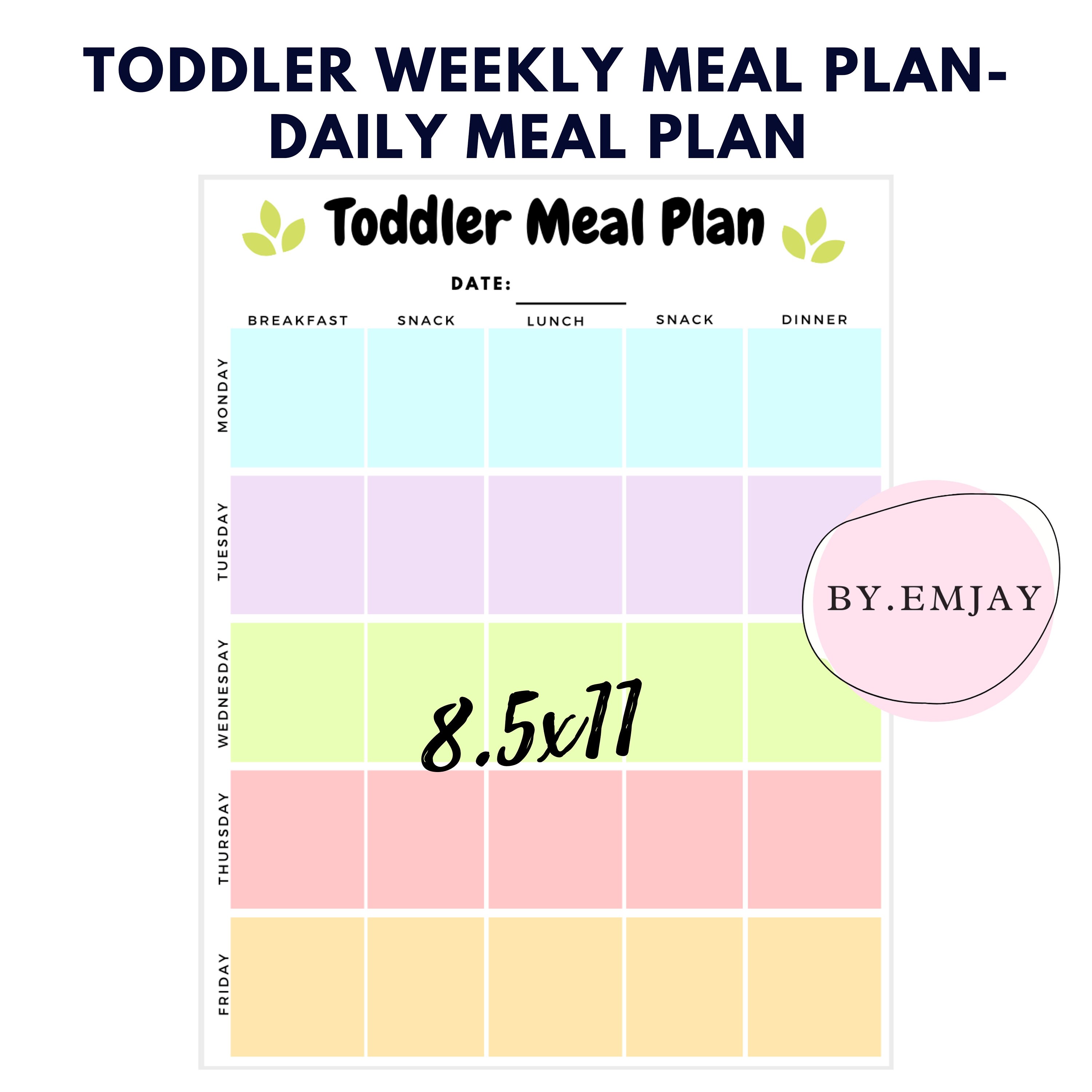 Toddler Daily Meal Plan Printable / Food Ideas Printable - Etsy
