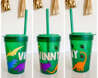 Kids Custom Dinosaur Straw Cup with Name / Custom Dino / T-rex