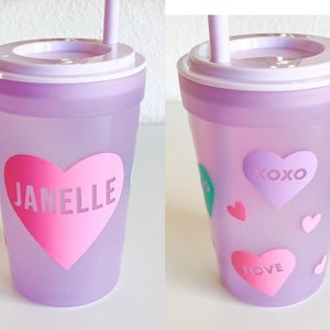 Kids Personalized Valentine's Day Cup with Straw  | Custom Name | Conversation Hearts