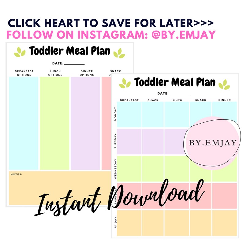 Toddler Daily Meal Plan Printable / Food Ideas Printable - Etsy