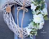 Winter wicker heart wreath