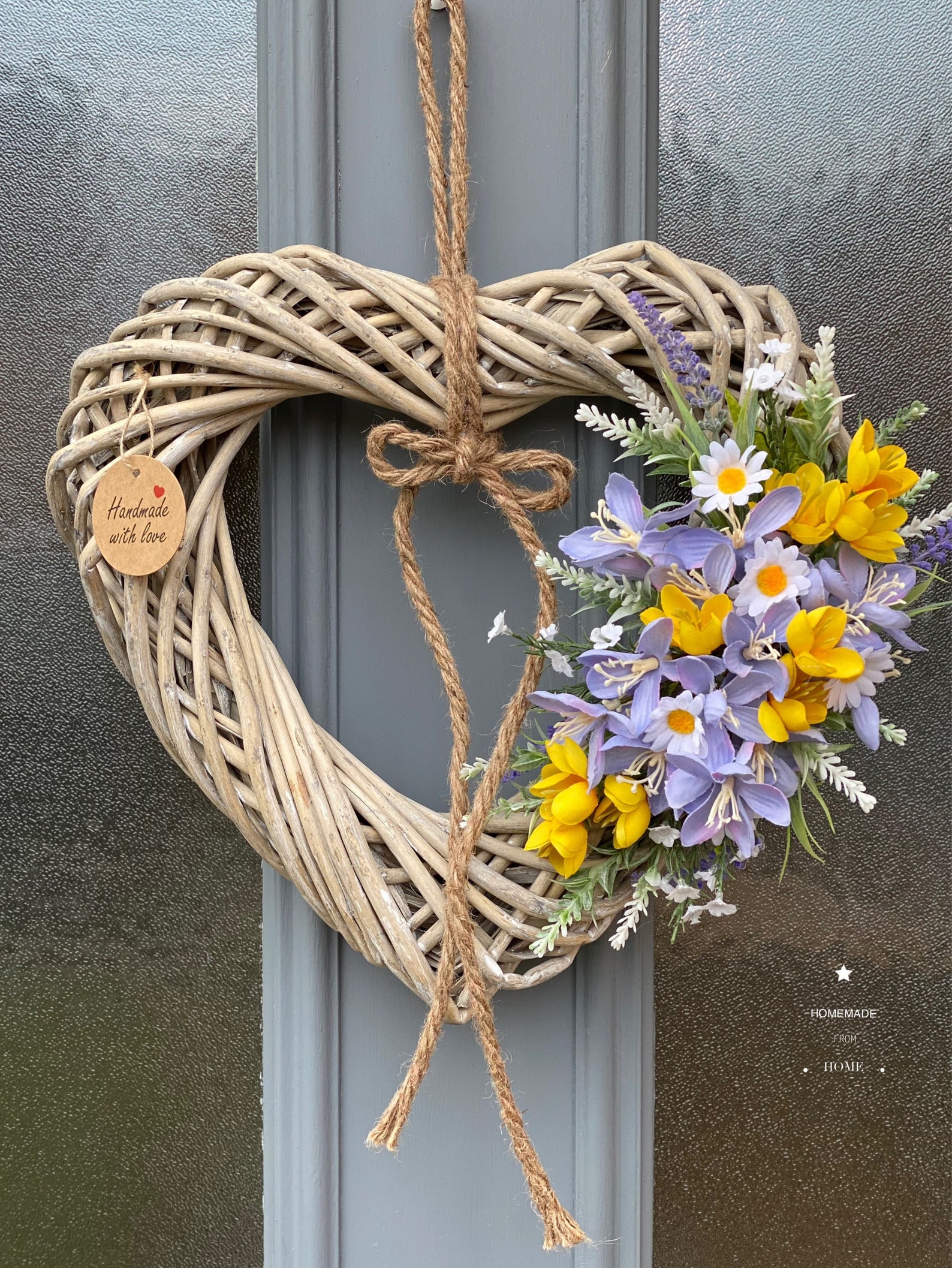 Spring wicker heart wreath with crocus & lavender Etsy
