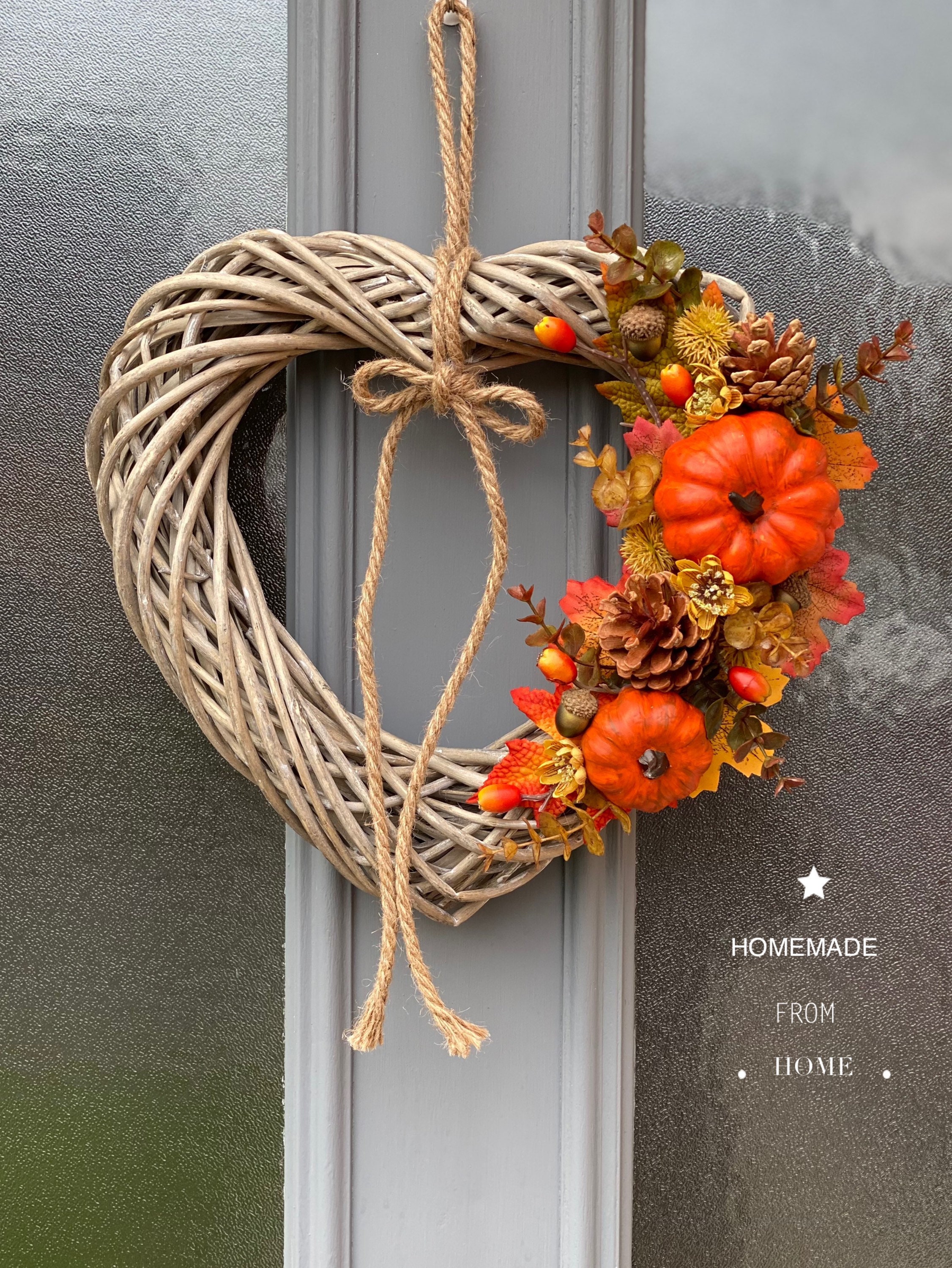Pumpkin spice autumnal wicker heart wreath Etsy