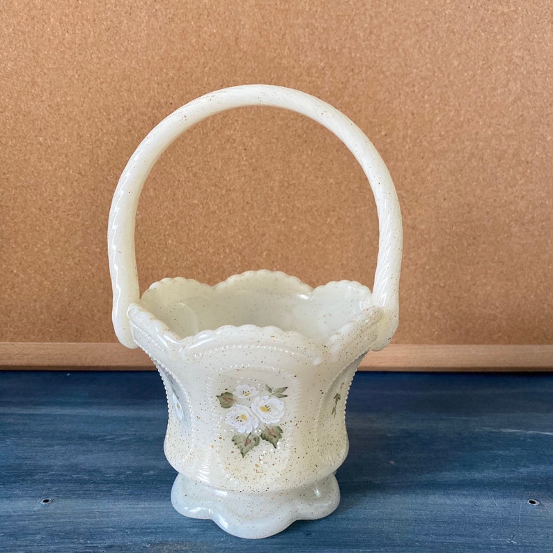 Rare Vintage Handpainted 1997 Fenton Basket Romantic Rose Etsy