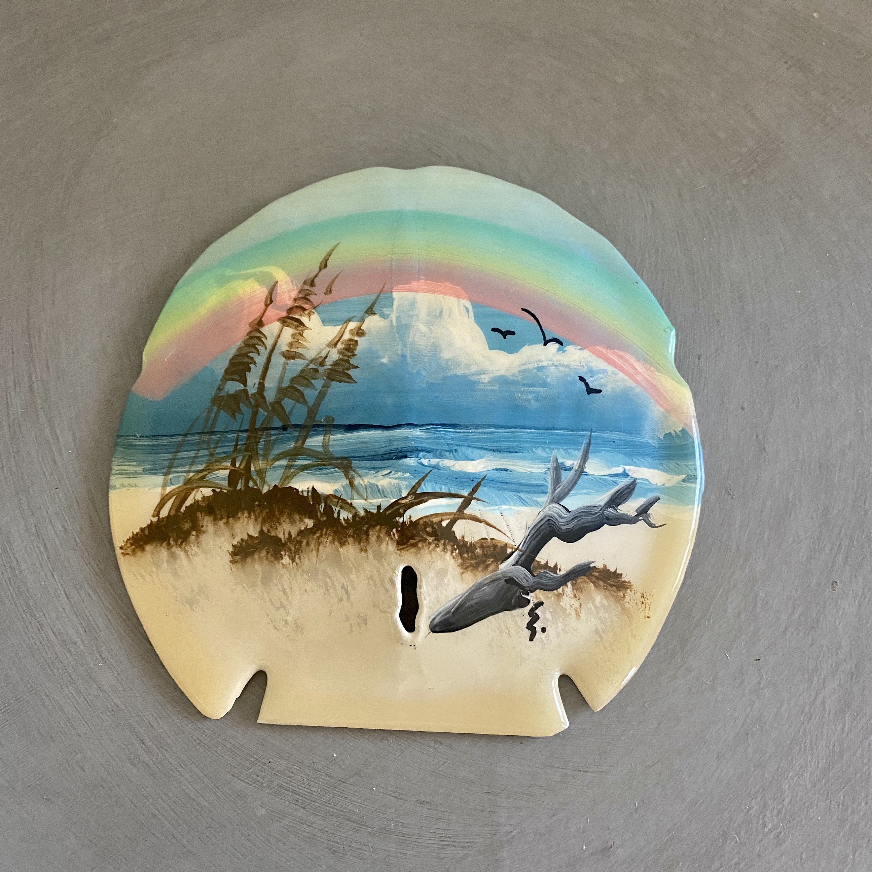 Vintage Large Hand-Painted Sand Dollar Beach Scene Rainbow | Etsy