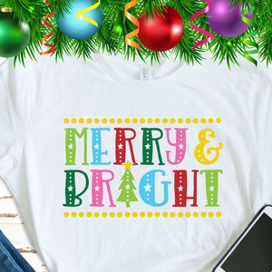 Merry and Bright SVG - Merry & Bright Clipart, Christmas Shirt Svg Cut File, Christmas Tree Svg, Christmas Star PNG DXF, Christmas Printable