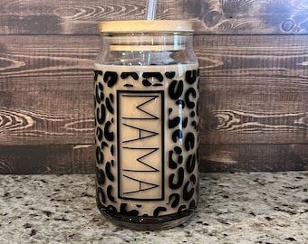 Mama Beer Can Glass - Mama Leopard Print Can Glass - Leopard Soda Can Glass - Leopard Iced Coffee Glass - Mama Soda Can Glass