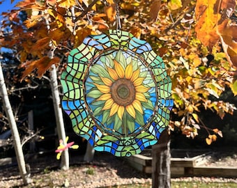 Sunflower Wind Spinner - Hanging Sunflower Wind Spinner - Wind Spinner For Porch - Metal Wind Spinner For Patio
