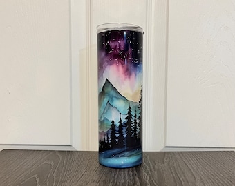 Personalized Northern Lights Tumbler - Custom Watercolor Aurora Borealis Tumbler - Northern Lights Tumbler - Colorful Tumbler