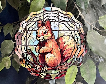 Squirrel Wind Spinner - Squirrel Stained Glass Look Wind Spinner - Metal Wind Spinner - 8" Wind Spinner For Porch - Wind Spinner For Patio