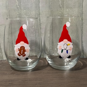 Christmas Gnome Wine Glasses - Gingerbread Gnome Wine Glass - Christmas Lights Gnome Wine Glass - Holiday Gnome Wine Glasses - Festive Gnome