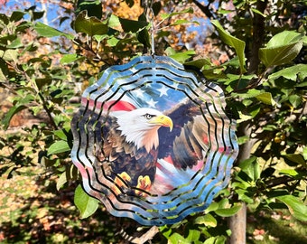 Eagle Wind Spinner - Patriotic Wind Spinner - Eagle With US Flag Wind Spinner - 8" Eagle Wind Spinner - Metal Wind Spinner