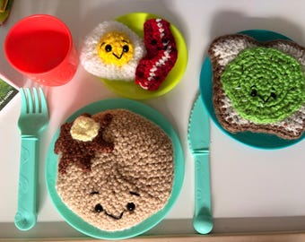 Crochet Breakfast Play Set | Pancakes, Bacon, Egg & Avocado Toast | Pretend Play Food