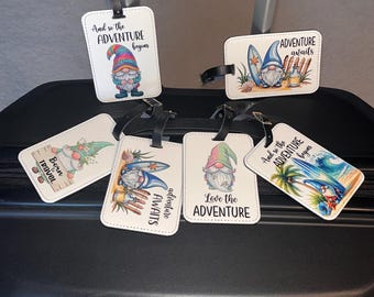 Gnome Lover Luggage Tag - Gnome Adventure Awaits Luggage Tag - Born To Travel Gnome Suitcase Tag - Gnome Adventure Begins Tag - Beach Gnome