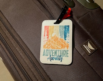 Adventure Awaits Luggage Tag - Luggage Tag Gift For The Traveler - Adventure Awaits Colorful Luggage Tag with Leather Strap - Suitcase Tag