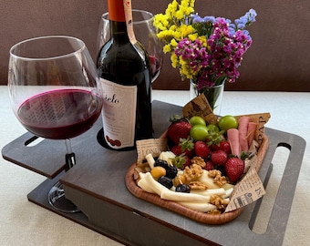 Bandeja de sofá de madera personalizada: organizador de sofá con soporte para vino