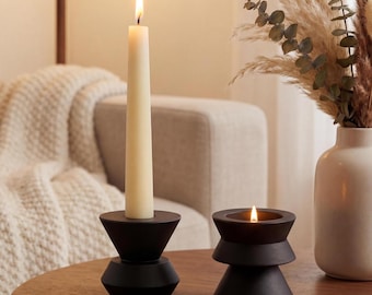 Juego de candelabros de metal, candelabro minimalista cónico y portavelas, metal negro mate o brillante, regalo de decoración nórdica moderna para el hogar.
