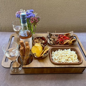 Housewarming gift tray with wine glass slots and snack storage