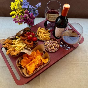 Unique couch tray gift with charcuterie setup, ideal for new home gift