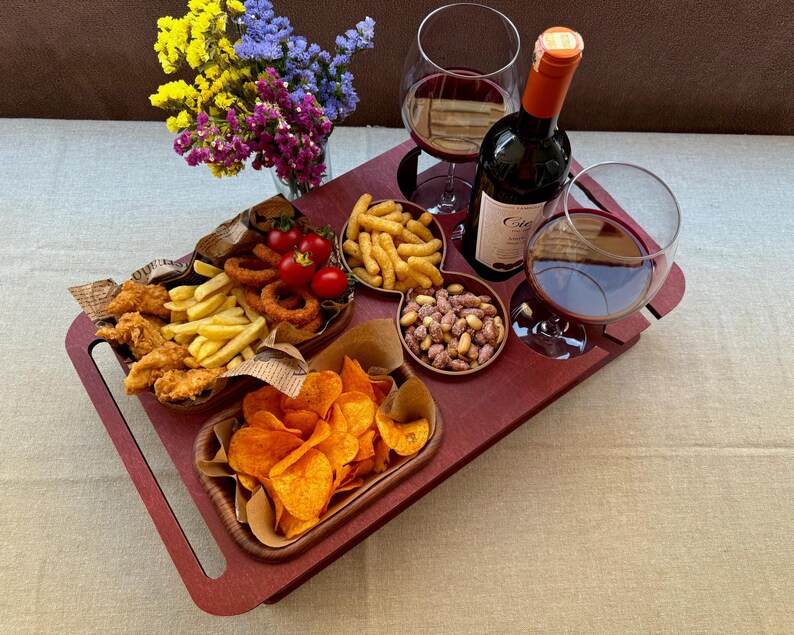Unique couch tray gift with charcuterie setup, ideal for new home gift