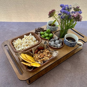 Kitchen gift for dad – handcrafted wooden snack bar and drink holder