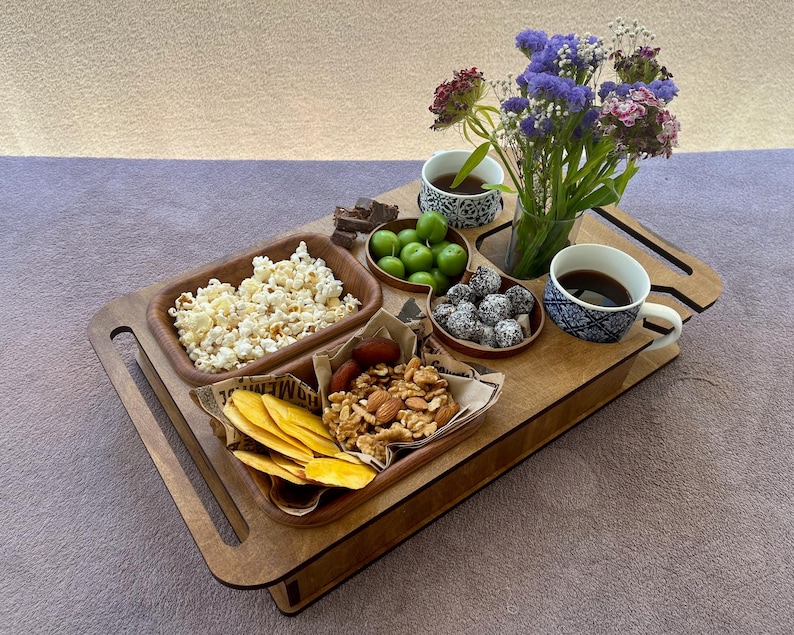 Kitchen gift for dad – handcrafted wooden snack bar and drink holder