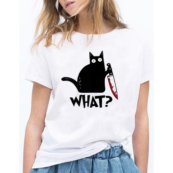 Women Cat Printed Funny Short Sleeve T Shirt Halloween Gift Etsy
