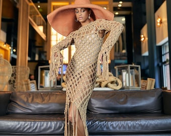 Macrame Long Sleeve Mesh Dress