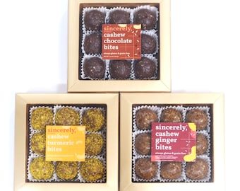 Vegan Cashew Energy Bites Gift Box, Gluten Free, Paleo, 3-Pack, Vegan Food Gift