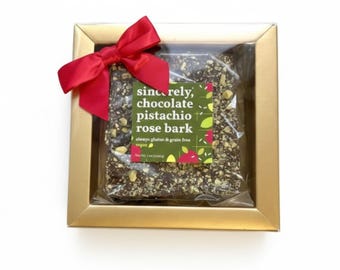 Vegan Chocolate Pistachio Rose Bark – Organic, Dairy-Free, Gluten-Free, Soy-Free, Clean Ingredients, Holiday Gift Box