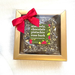 Vegan Chocolate Pistachio Rose Bark: Organic, Gluten-Free, Dairy-Free Gift Box