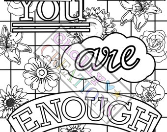 You Are Enough, Adult Self-Love Coloring Page