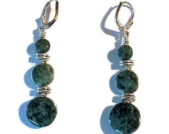 Guatemalan Jade Three-stone Earrings