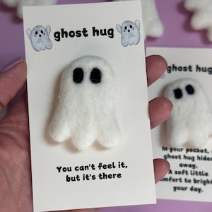 Geist Pocket Hug für Halloween Geschenk mit Karte und Wollfilz-Geist Niedliches sentimentales Geschenk für Kinder