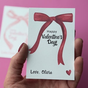 Coquette Bow Valentine's Day cards for girls, Valentine cards for teens, school handout for girls, Classroom coquette bow Valentine Favor