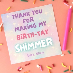 Etiquetas personalizadas de favor de fiesta SHIMMER Gracias por el folleto de regalo escolar para niñas BIRTH-TAY