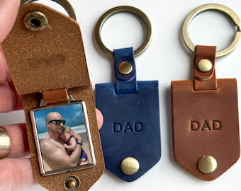 Personalized Father's Day Leather keychain with photo, engraved keychains with picture, gift for husband grandpa