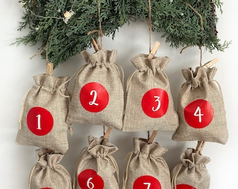 Adventskalender-Set |24 Tüten Kordel und Wäscheklammern | Adventskalendertüte Countdown to Christmas |/Wiederverwendbare Adventskalendertüten