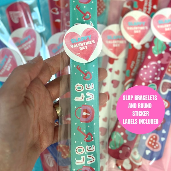 Class Valentines Gift Slap Bracelets with Stickers |  Party Favor Classroom Gift |Non-Sugar Favor Gift Pack