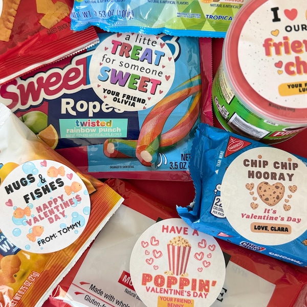 Personalized Valentine Stickers for Kids –Valentine’s Day School Labels, Non-Candy Valentine Handout, Snack Valentine Stickers, Boys & girls